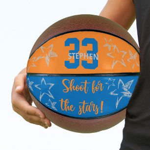 Shoot voor de Stars Blue Oranje Grey Personalized Basketbal