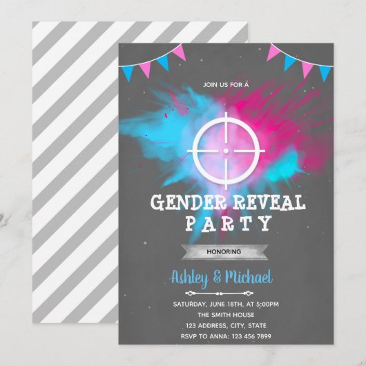 Shootdoel gender onthullen uitnodiging (Voorkant / Achterkant)