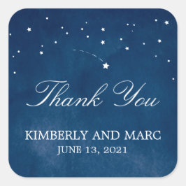 Shooting Star Blue Waterverf Bruiloft Vierkante Sticker