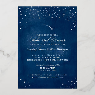 Shooting Star Blue Waterverf Wedding Rehearsal Folie Uitnodiging
