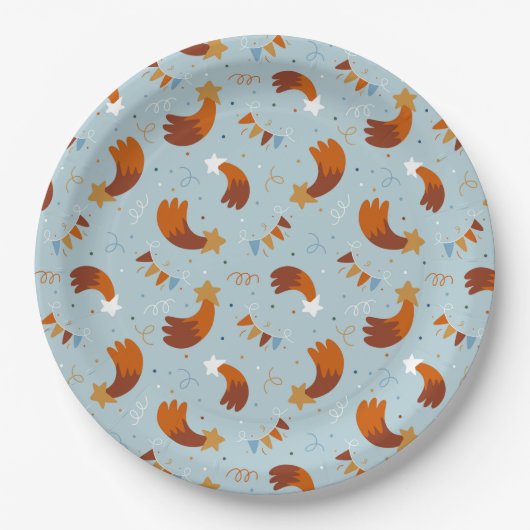 Shooting Star & Confetti Celebration Lichtblauw Papieren Bordje (Voorkant)