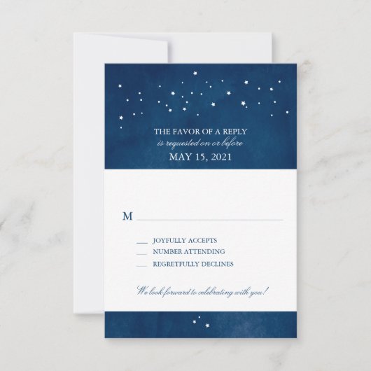 Shooting Star Marineblauwe Aquarel Bruiloft | RSVP (Voorkant)