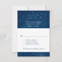 Shooting Star Navy Blue Watercolor Trouwdag | RSVP Kaartje