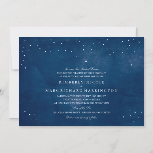 Shooting Star Navy Blue Waterverf Bruiloft Kaart (Voorkant)