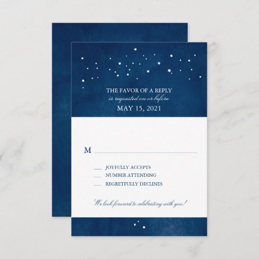 Shooting Star Navy Blue Waterverf Bruiloft | RSVP (Voorkant / Achterkant)