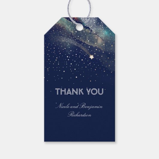 Shooting Star Navy en Gold Night Bruiloft Cadeaulabel (Voorkant)