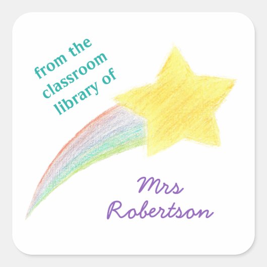 Shooting star personalized teacher bookplate vierkante sticker (Voorkant)
