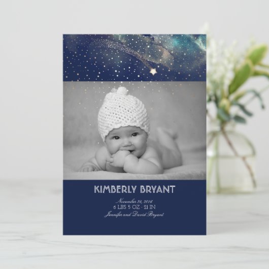 Shooting Star Sterrennacht Baby Foto Geboorte Aankondiging (Staand voorkant)