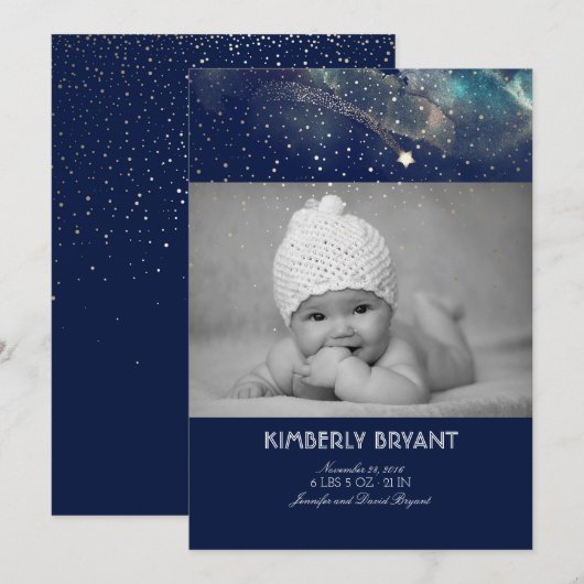 Shooting Star Sterrennacht Baby Foto Geboorte Aankondiging (Voorkant / Achterkant)
