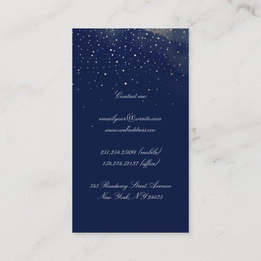 Shooting Star Sterrennacht Gold en marine Modern Visitekaartje (Achterkant)