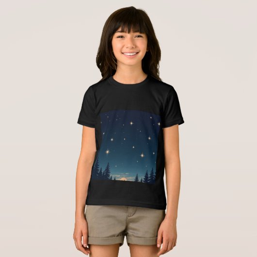 Shooting Star T-shirt aan de nachtelijke hemel (Voorkant volledig)