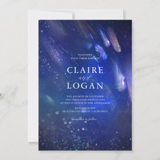 Shooting Stars Celestial Galaxy Wedding Invitation Kaart (Voorkant)