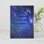 Shooting Stars Celestial Galaxy Wedding Invitation Kaart (Staand voorkant)