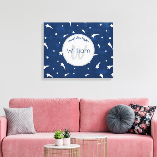 Shooting Stars Navy Blauwe Aquarel Monogram Canvas Afdruk (Insitu (Woonkamer))