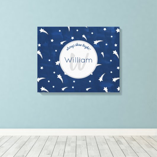 Shooting Stars Navy Blauwe Aquarel Monogram Canvas Afdruk (Insitu (Houten vloer))