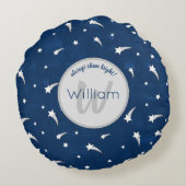 Shooting Stars Navy Blauwe Aquarel Monogram Rond Kussen (Achterkant)