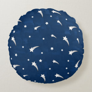 Shooting Stars Navy Blauwe Aquarel Rond Kussen