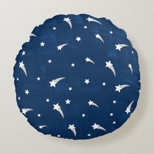 Shooting Stars Navy Blauwe Aquarel Rond Kussen (Voorkant)