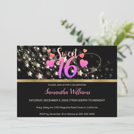 Shooting Stars Sweet 16 Invitation Kaart (Staand voorkant)