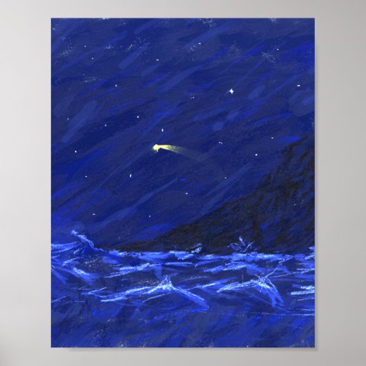 Shootschilderij van de Night Sky Ocean Cliff Star  Poster (Voorkant)
