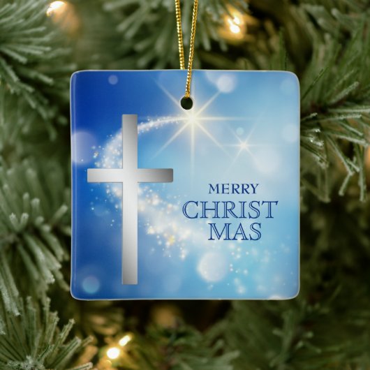 Shootster Christelijk Silver Cross-Kerstmis Keramisch Ornament (Boom)