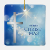 Shootster Christelijk Silver Cross-Kerstmis Keramisch Ornament (Achterkant)