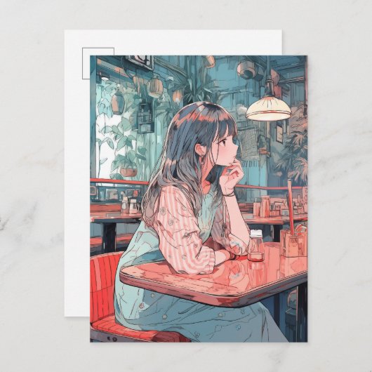 【SHOP限定イラスト】カフェで待ち合わせ|寿司娘GenerativeAI Briefkaart (Voorkant / Achterkant)