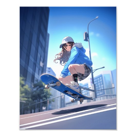 【SHOP限定イラスト】スケボーJKポスター Poster|寿司娘 GenerativeAI Foto Afdruk (Voorkant)