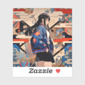 【SHOP限定イラスト】和柄JKシール 寿司娘 GenerativeAI Sticker (Vel)