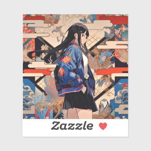 【SHOP限定イラスト】和柄JKシール 寿司娘 GenerativeAI Sticker (Vel)