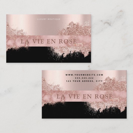 Shop Modern Elegant Glitter Roos gouden boetiek Visitekaartje (Voorkant / Achterkant)