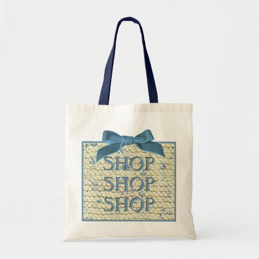 SHOP SHOP - Hand Knit - Cream and Blue Tote Bag (Voorkant)