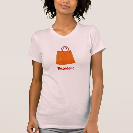 Shopaholic Oranje Shopping Bag Fashionista T-shirt (Voorkant)