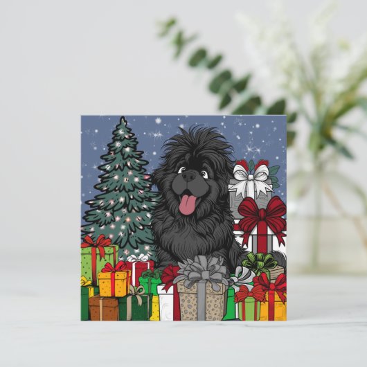 Shopaholic puppy uit Newfoundland Feestdagenkaart (Staand voorkant)