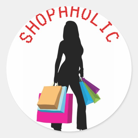 SHOPAHOLIC RONDE STICKER (Voorkant)
