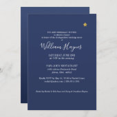 Shoping Star Retirement Party Invitation Blue Gold Kaart (Voorkant / Achterkant)