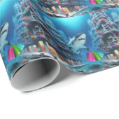 Shoppen met haaien in het onderwater centrum cadeaupapier (Rol Hoek)