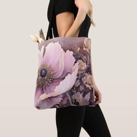 Shopper tas met bloemenprint in pastelkleuren (Dichtbij)