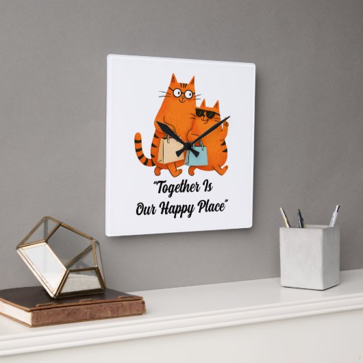 Shopping Day Cat Love Wall Clock Vierkante Klok (Kantoor)