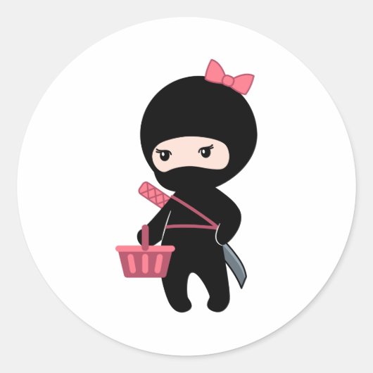 Shopping Ninja Girl Ronde Sticker (Voorkant)
