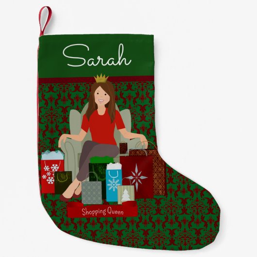 Shopping Queen Brunette Christmas Stocking Kleine Kerstsok (Voorkant)