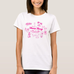 Shore Thing Hot Roze Surfende Strand Doodles T-shirt