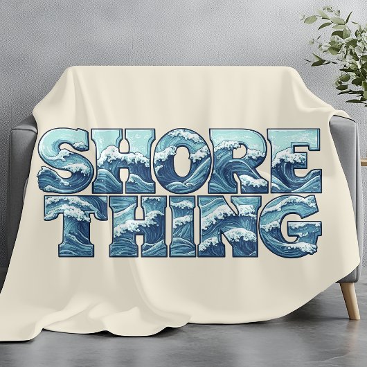 Shore Thing | Retro Blauwe Oceaangolven Surf Grafi Fleece Deken