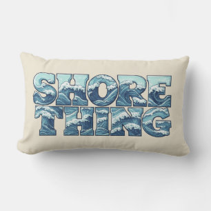 Shore Thing   Retro Blauwe Oceaangolven Surf Grafi Kussen