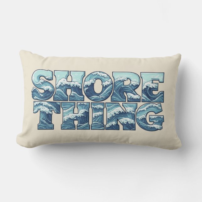 Shore Thing | Retro Blauwe Oceaangolven Surf Grafi Kussen (Voorkant)