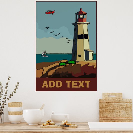 Shore, vuurtoren, voeg tekst toe poster (Keuken)