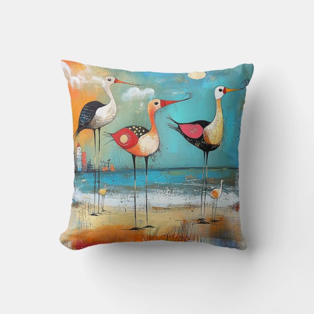Shorebirds, grillige illustratie, kussen (Voorkant)