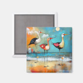 Shorebirds, grillige illustratie, magneet (Voorkant / Achterkant)