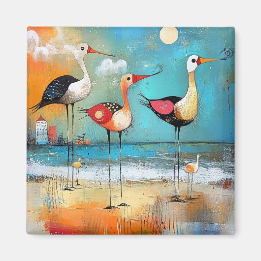 Shorebirds, grillige illustratie, magneet (Voorkant)