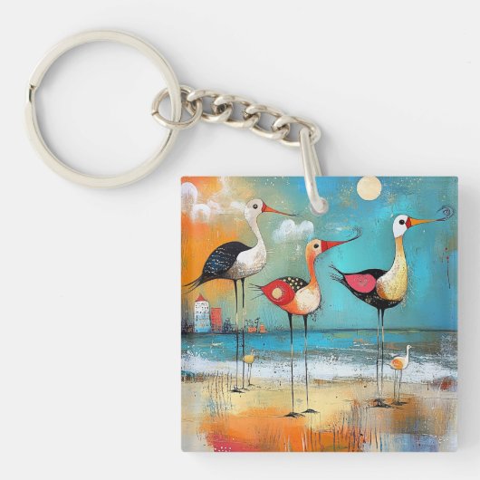 Shorebirds, grillige illustratie, sleutelhanger (voorkant)